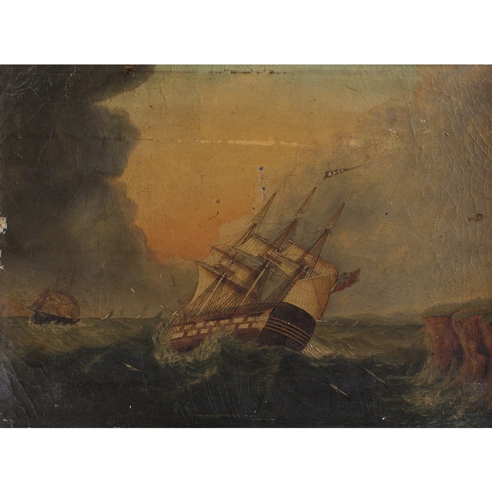 19th Century French School Frigate ‘Kate’ In Stormy Waters