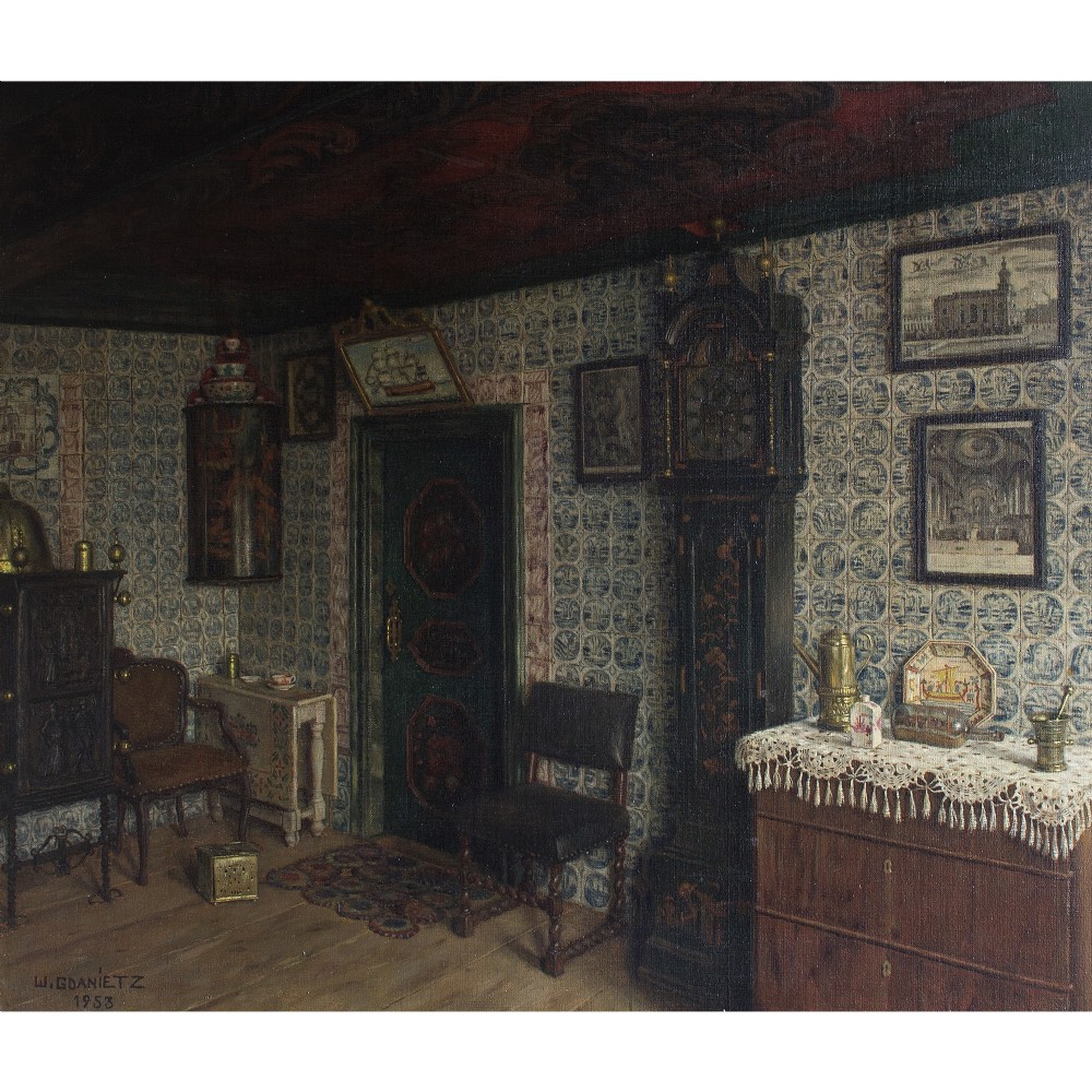 Wilhelm Gdanietz, Interior Scene, Oil Painting