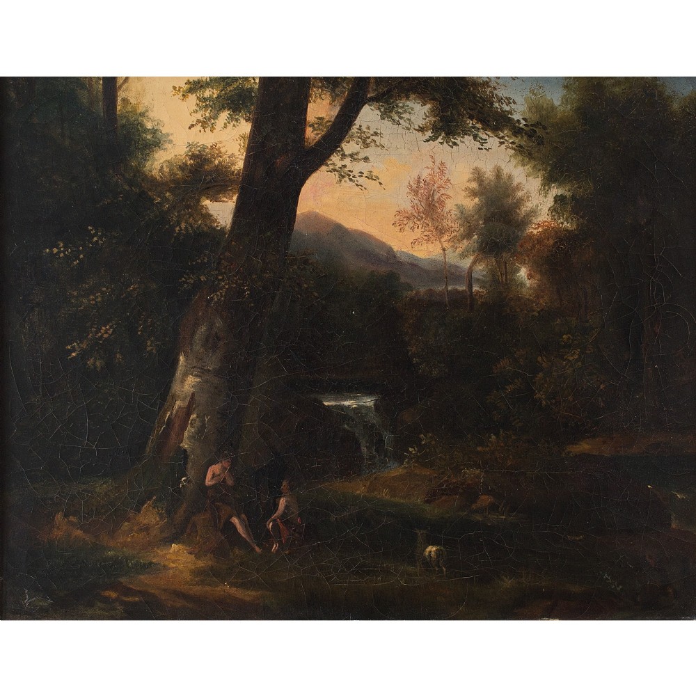 18th Century French School Arcadian Landscape With Flute Player