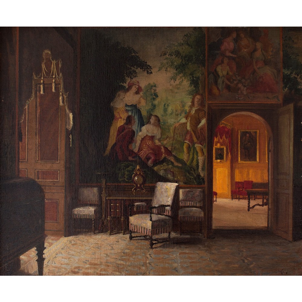 19th-Century Swedish School Oil Painting, Interior of Gripsholm Castle