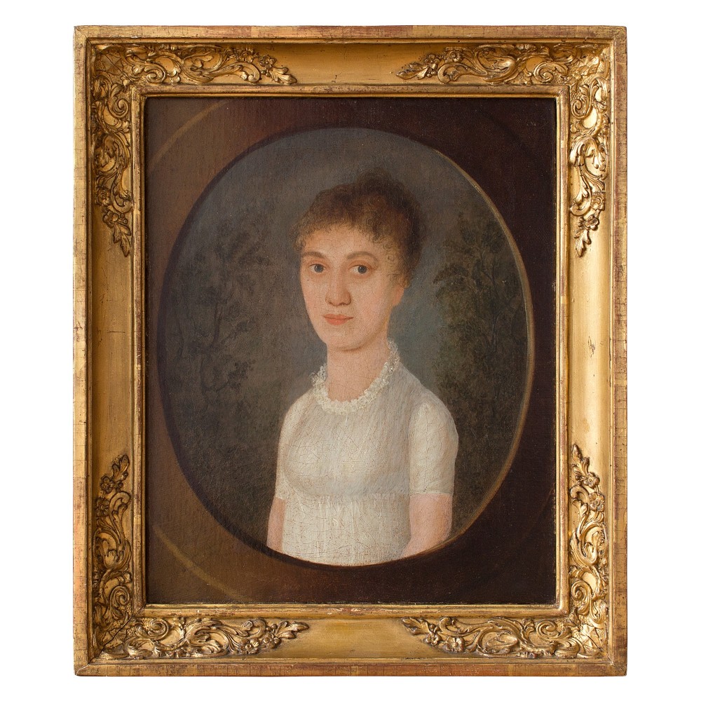 Provincial 19th Century German School Portrait Of A Lady In White