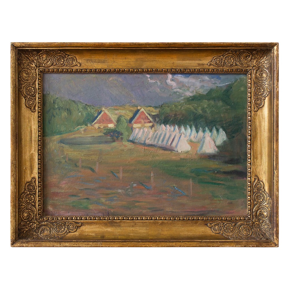Julius Paulsen, View of a Summer Camp at Tibirke, Danish Oil Painting