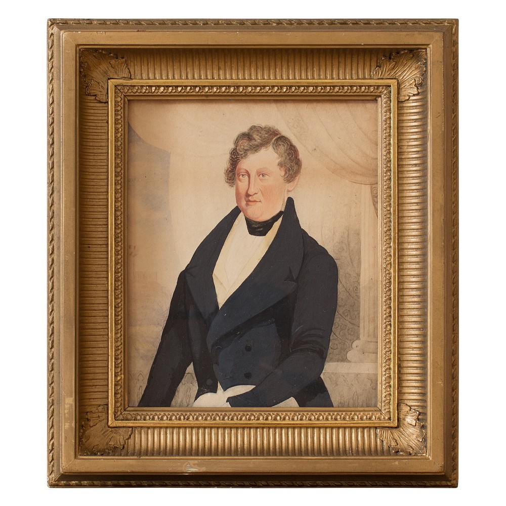 Large Miniature Portrait Of A British Gentleman Before A Castle