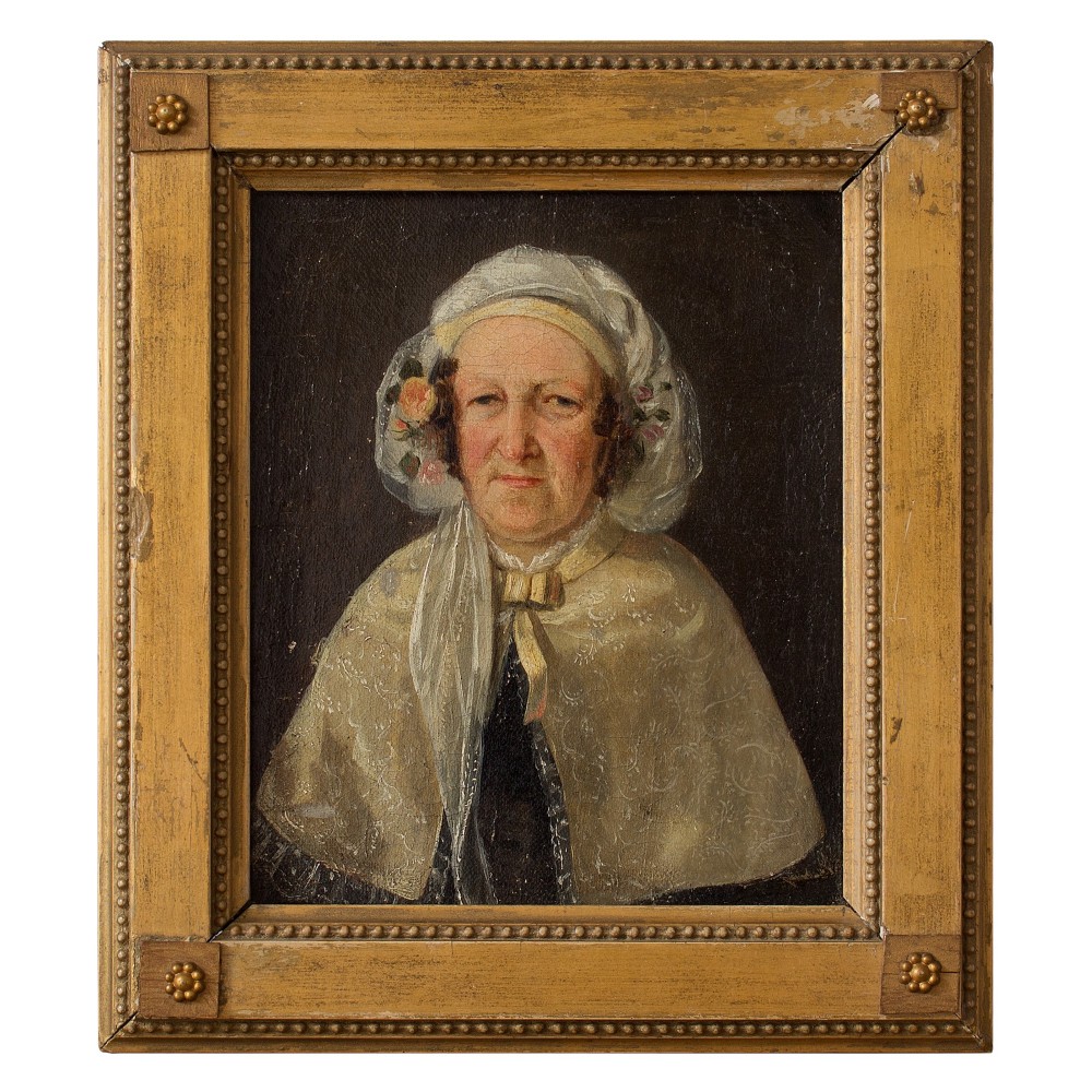 1860s Danish School Portrait Of A Lady With A Bonnet