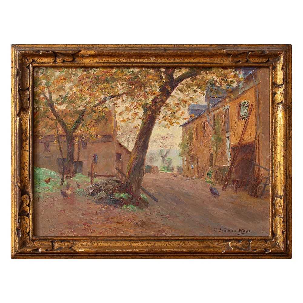Early 20th Century French Oil Painting, Edmond Le Bienvenu-Dutourp, Cottages In Clecy
