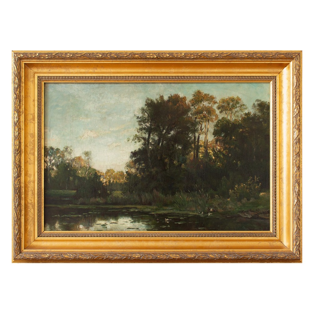 19th Century Belgian School Landscape With Pond, Oil Painting