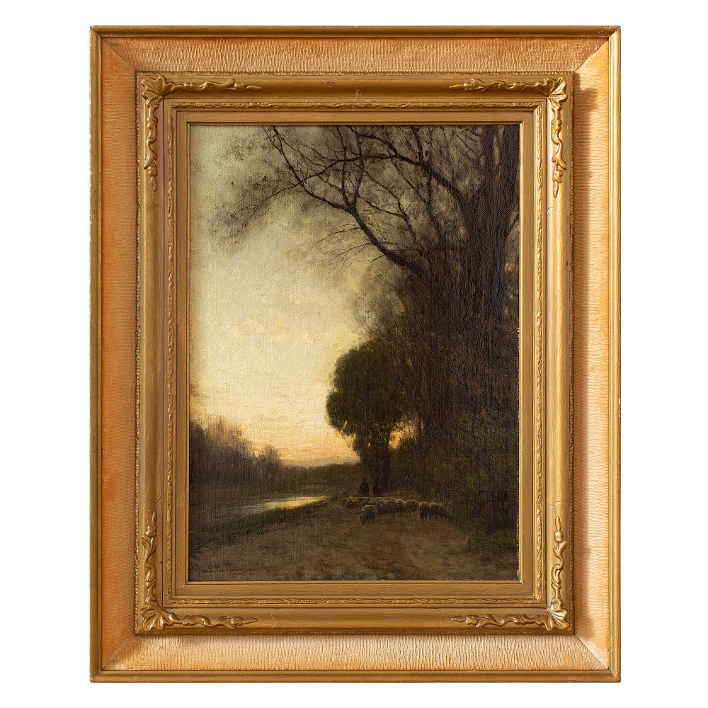 Julius Jacobus Van De Sande Bakhuijzen, Hague School Pastoral Scene At Sunset