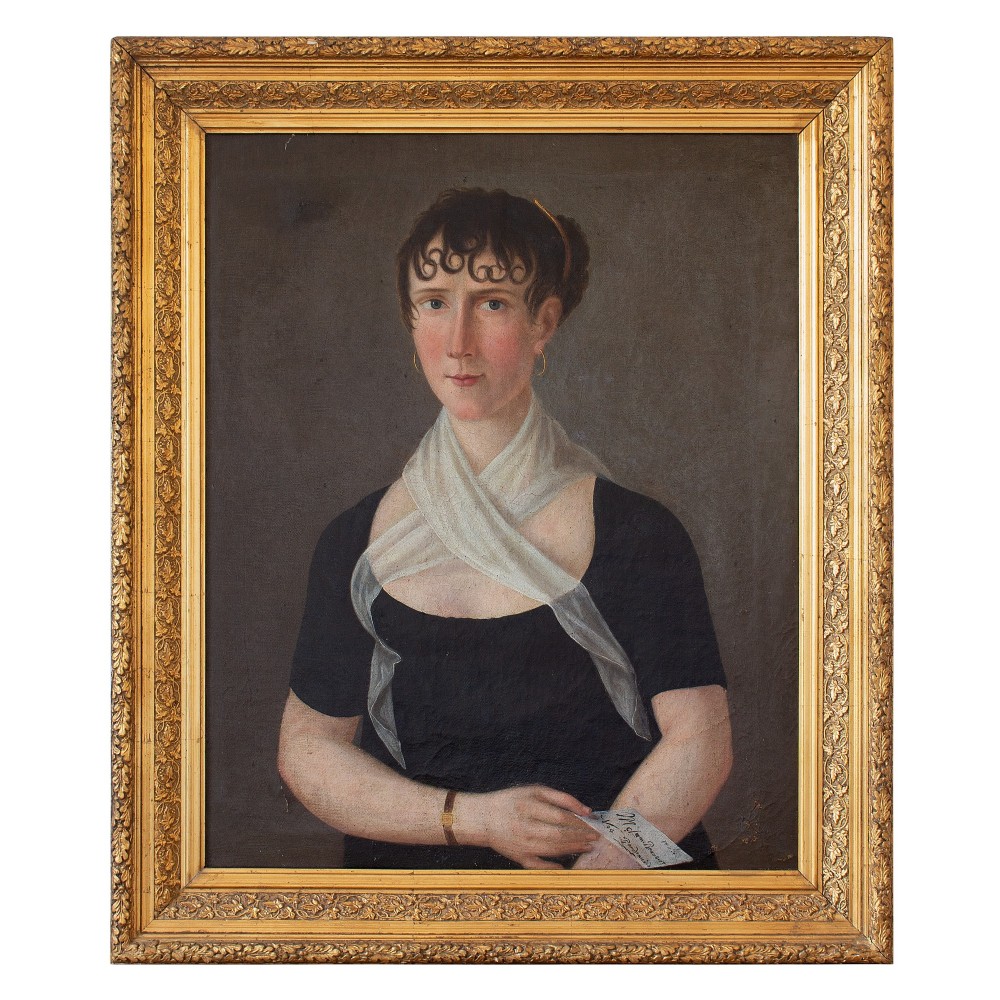 Early 19th Century Danish School Portrait Of A Lady With A White Scarf