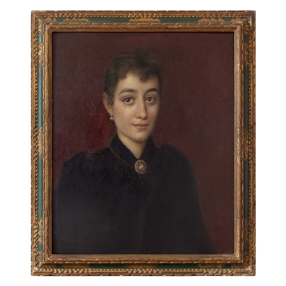 19th-Century Portrait Of A Lady With A Brooch, Oil Painting