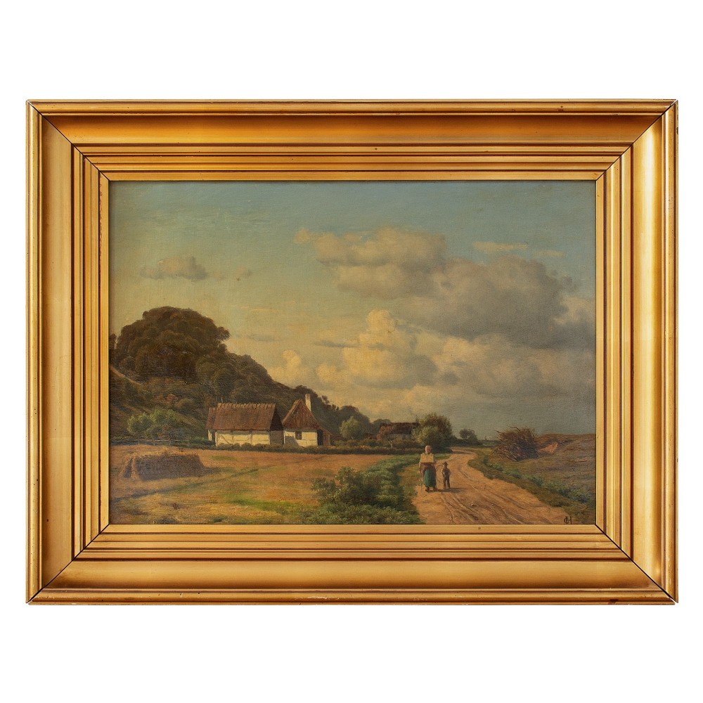 Carsten Henrichsen, Coastal Landscape With Mother & Child, 19th Century Oil Painting
