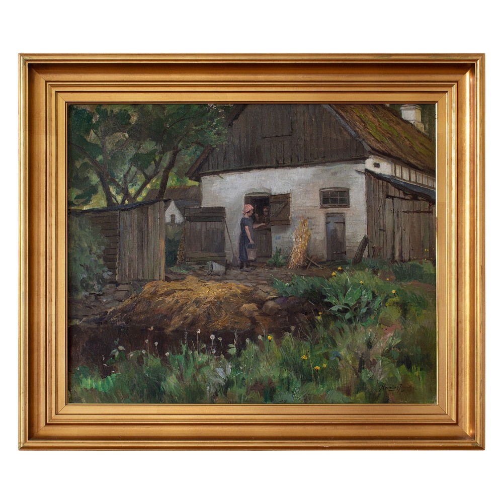 Carlo Hornung-Jensen, Rural Scene With Milkmaid, Oil Painting