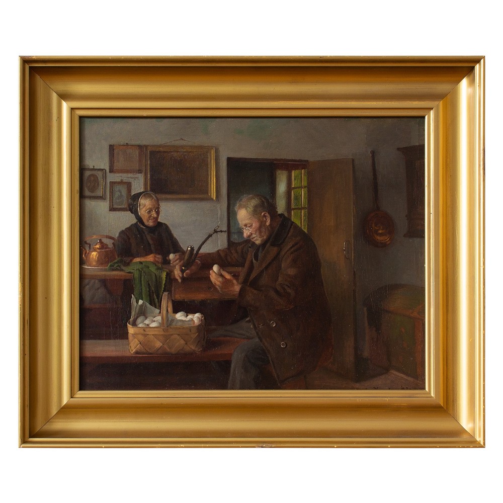 Gustav Vermehren, Farmhouse Interior With Couple, Oil Painting