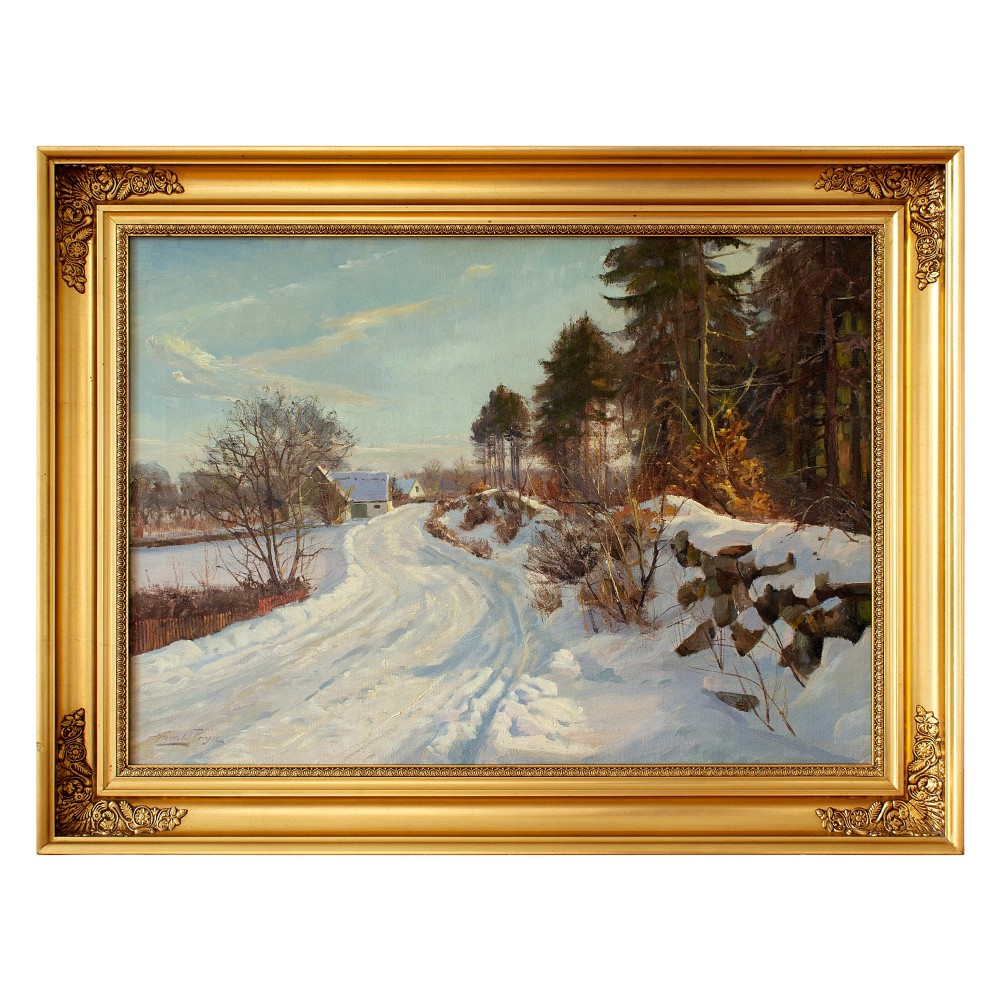 Harald Pryn, Winter’s Day With Snowy Track Near Hösterköb, Denmark, Oil Painting