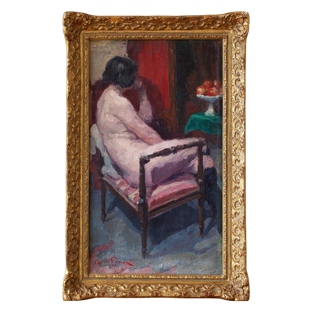 Oswald Poreau, Seated Nude In Leather Boots, Oil Painting