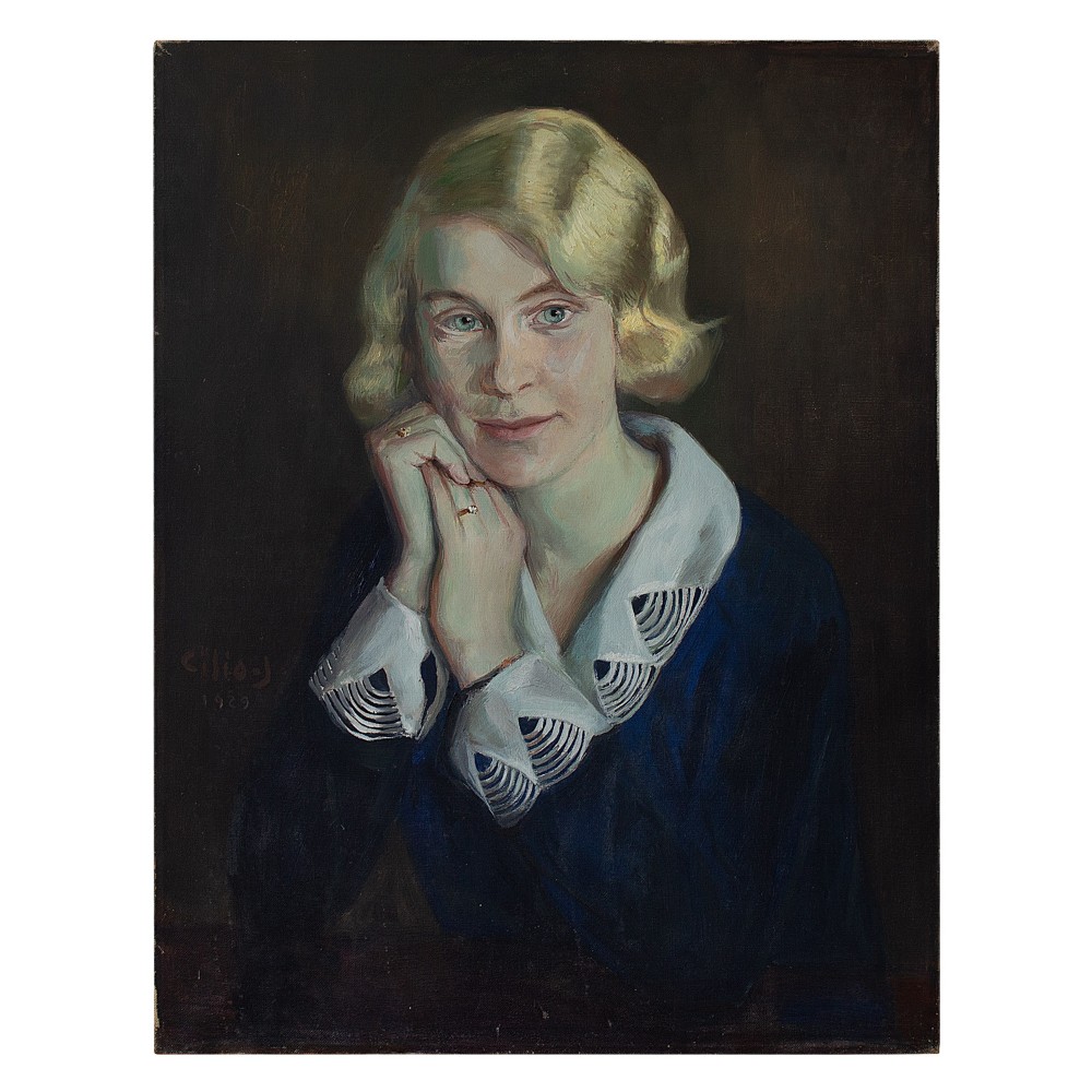 Hans Anton Cilio-Jensen, Portrait Of A Woman In Blue, Oil Painting