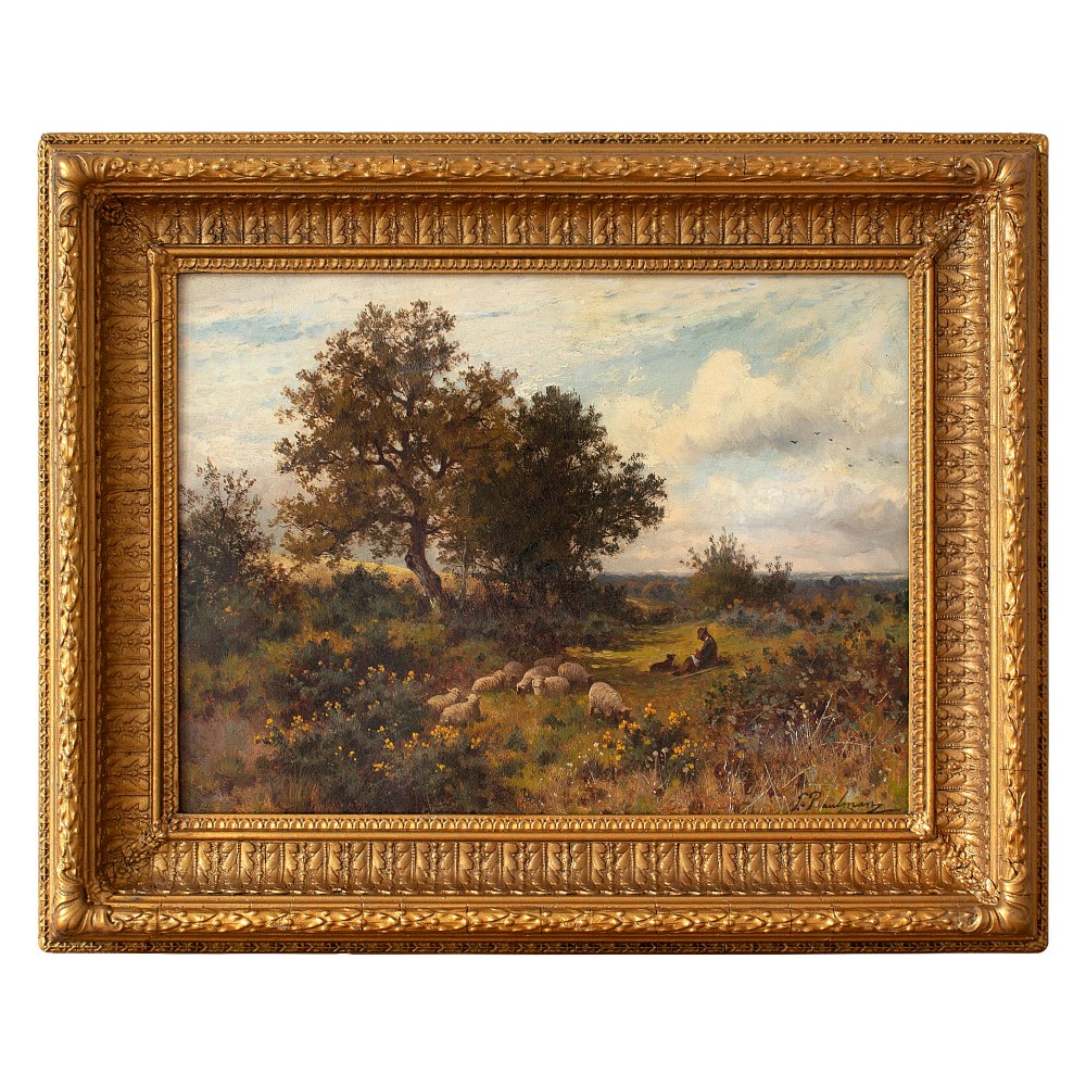 Joseph Paulman, Pastoral Scene With Grazing Sheep, 19th Century Oil Painting