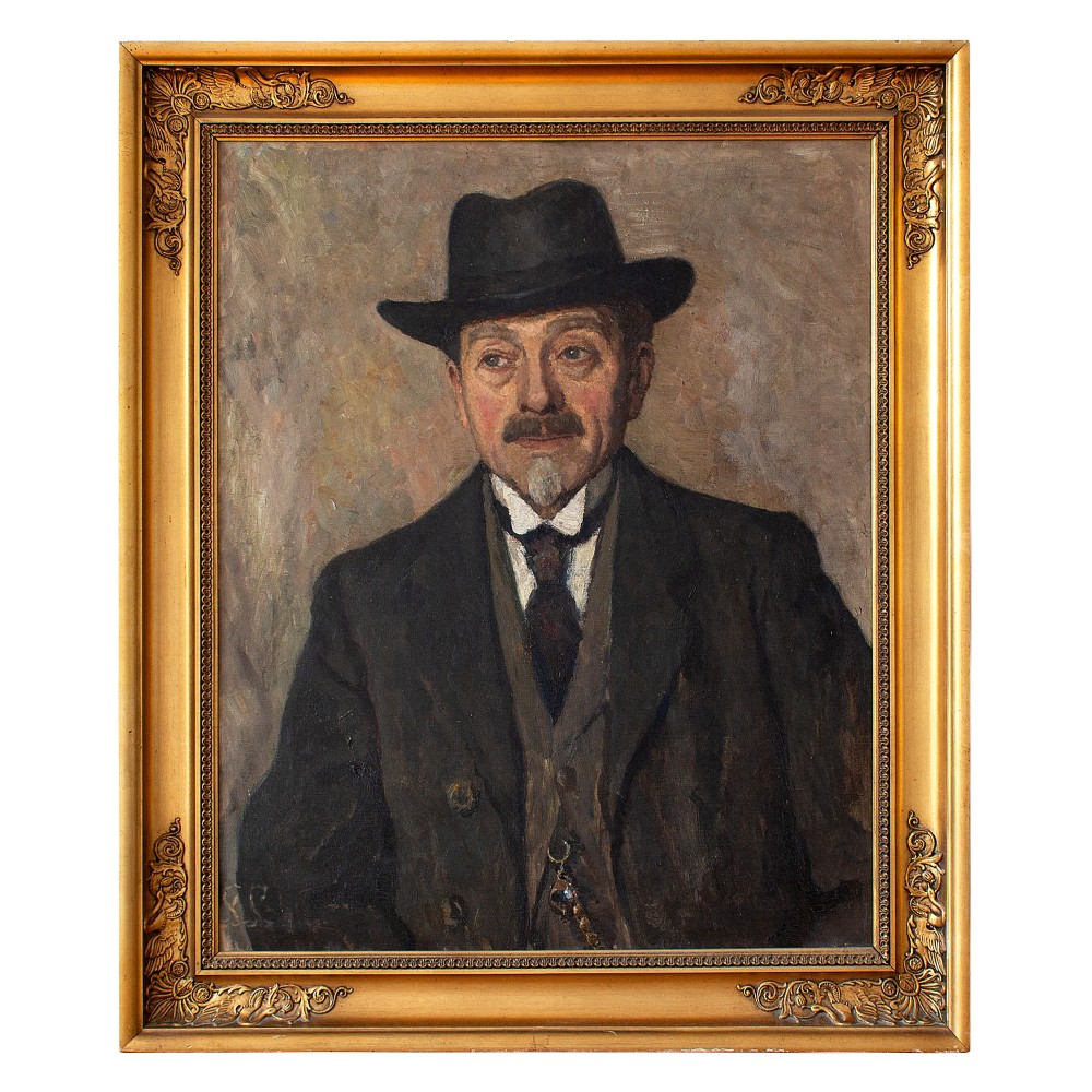 Lilli Lundsteen, Portrait Of A Gentleman With A Homburg, Oil Painting, Portrait