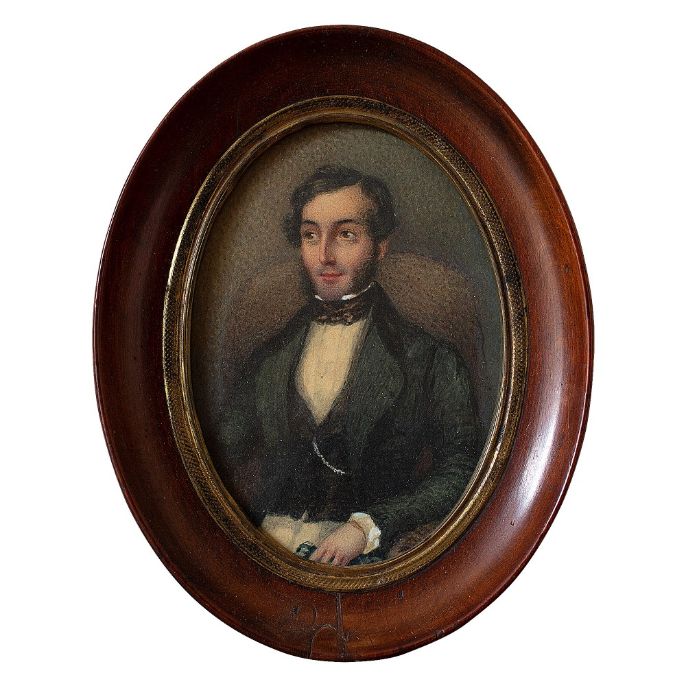 19th-Century French School Miniature Portrait Of A Gentleman, Watercolour
