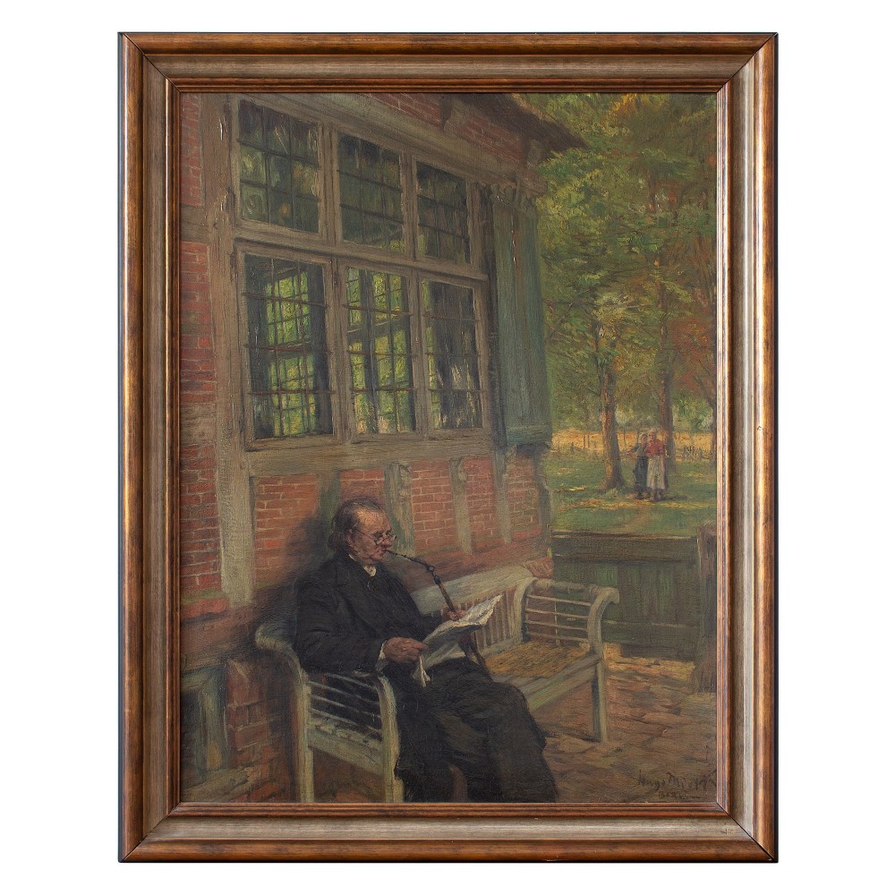 Hugo Mieth, Five Minutes Rest, Antique Oil Painting, Genre Scene