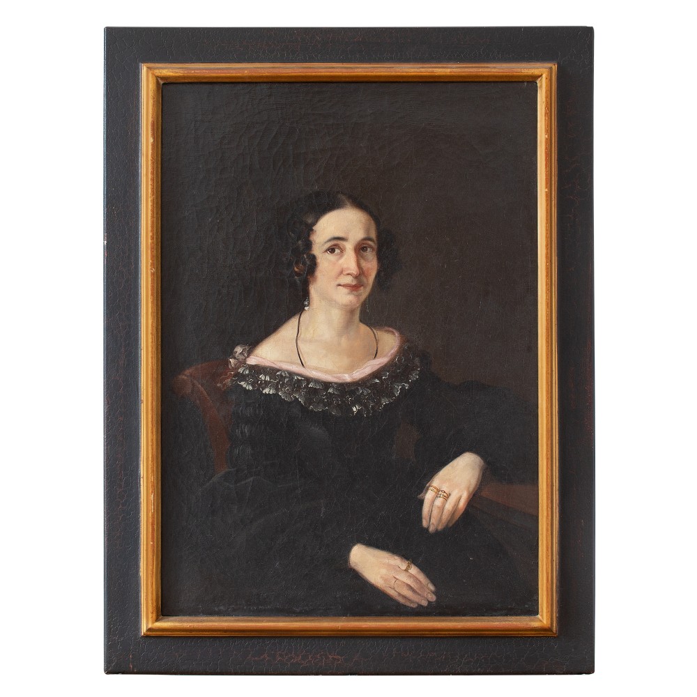 19th-Century French School Portrait Of A Lady With A Lace Collar, Antique Oil Painting