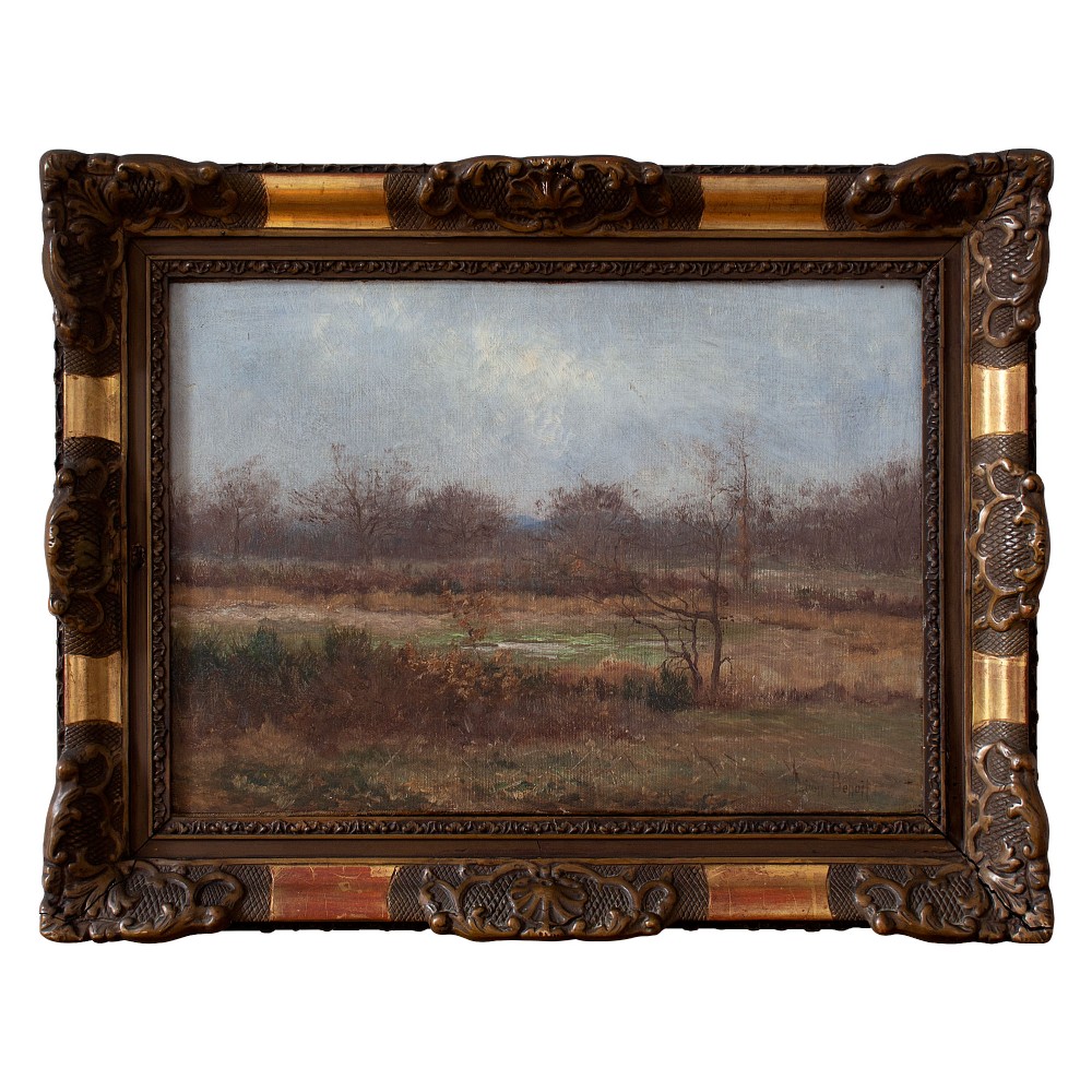 Leon Marie Benoit, Autumnal Landscape With Distant Hills, Antique Oil Painting