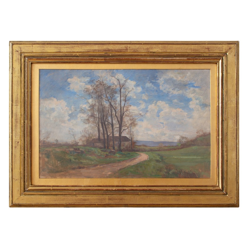 Claude-Marie Reignier, Rural Landscape With Farm, Lyon, Antique Oil Painting