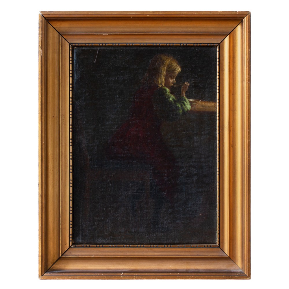 Valdemar Magaard, Interior Scene With Girl At Table, Antique 19th Century Oil Painting