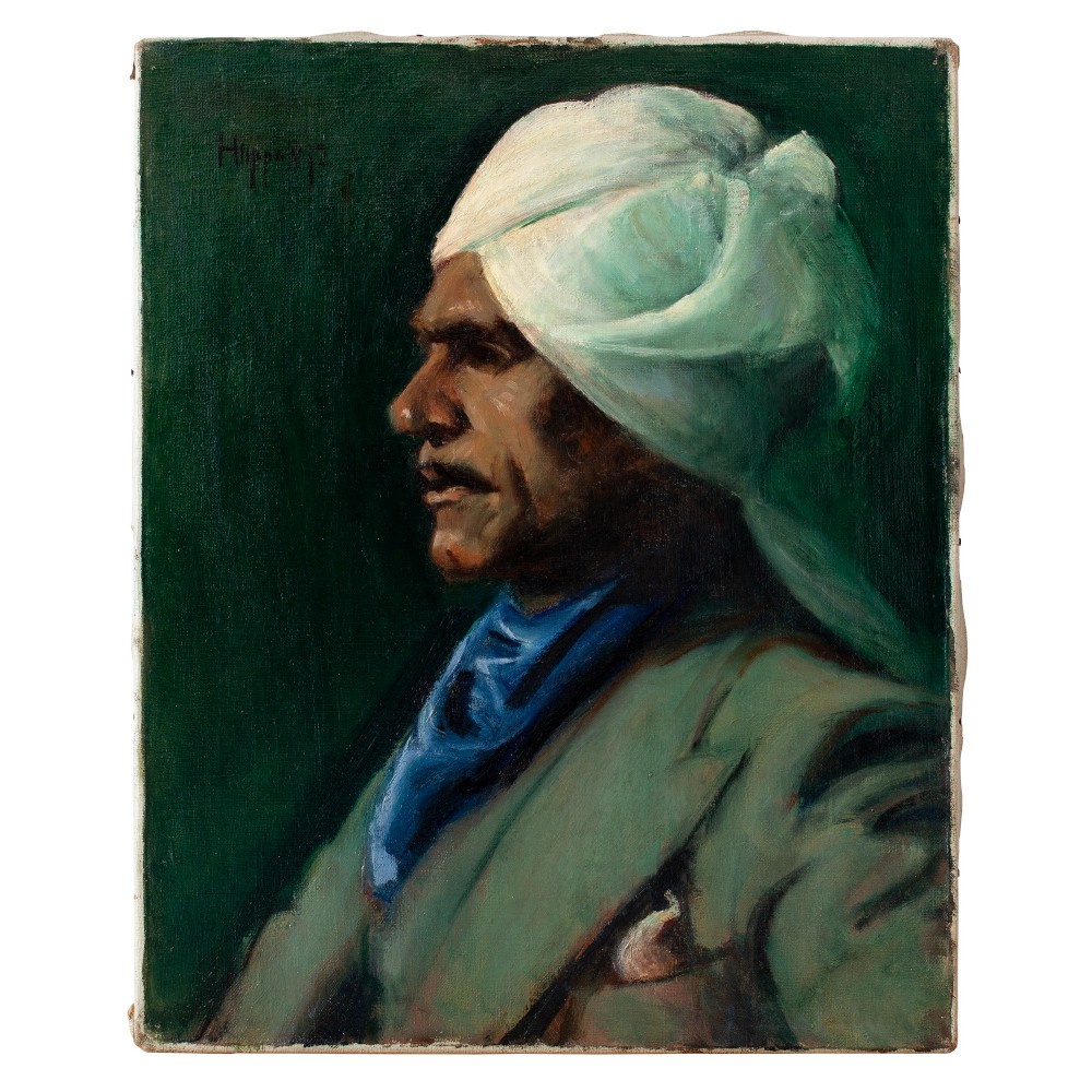 Danish School, Early 20th-Century Portrait Of A Man In A Turban, Antique Oil Painting