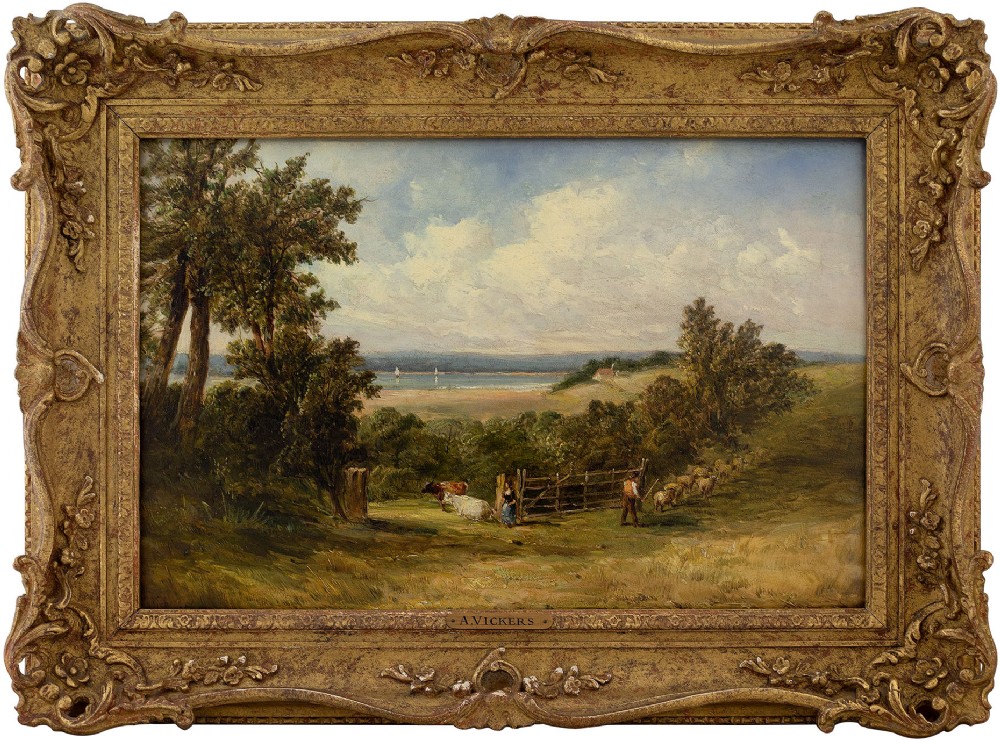 Alfred Vickers Senior, On The Medway, 19th-Century Antique Landscape Oil Painting