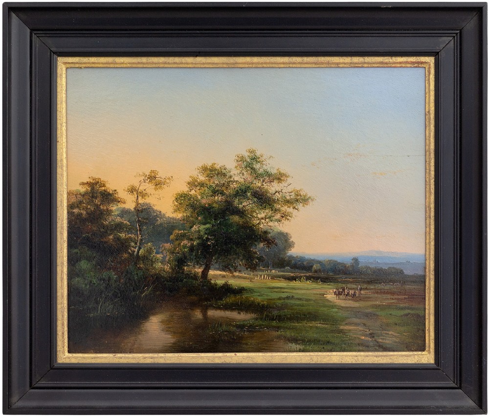 Cornelis Jan Bolt, Pastoral Landscape With Distant Hills, 19th Century Dutch Antique Oil Painting