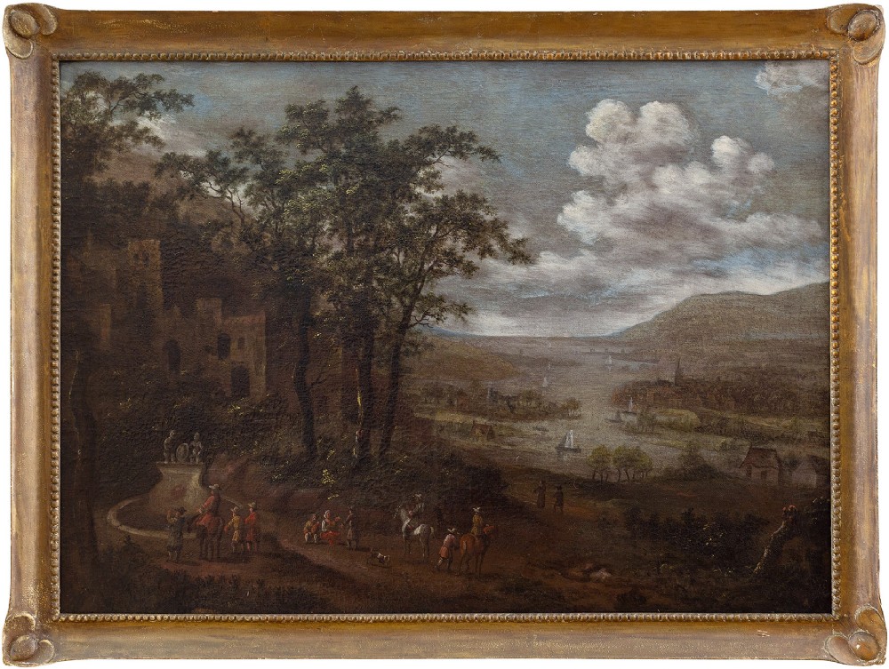 17th-Century Flemish School Landscape With Well & Coastal View, Oil Painting
