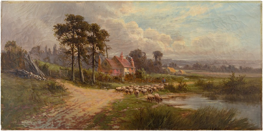 Sidney Yates Johnson, Pastoral Scene With Farmhouse, 19th Century Landscape Painting