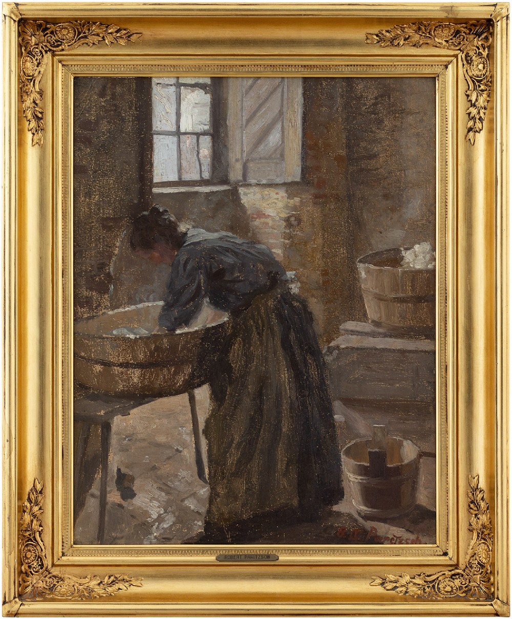 Robert Panitzsch, The Laundry Room, Early 20th-Century Interior Scene, Oil Painting