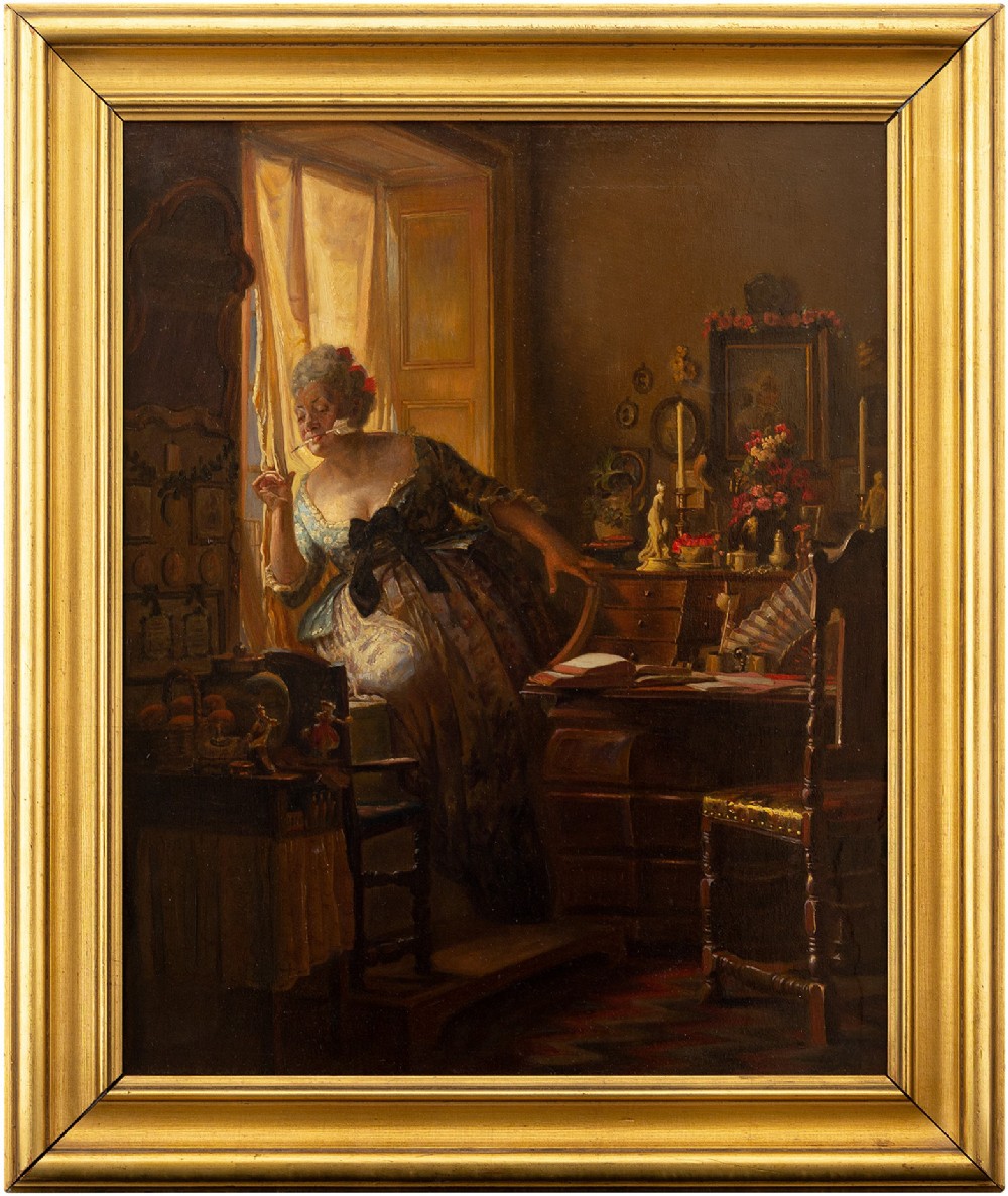 Rasmus Christiansen, The Writing Maid, Antique Oil Painting