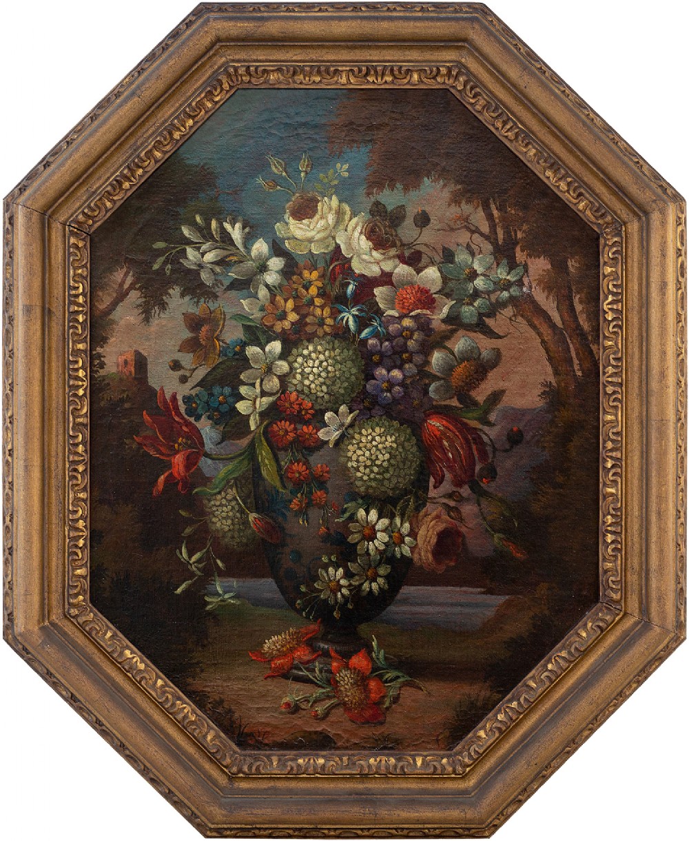 Early 18th-Century Flemish School Still Life With Flowers & Vase, Oil Painting