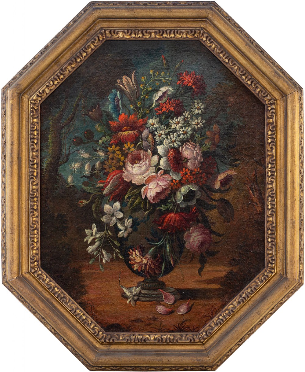 Early 18th-Century Flemish School Still Life With Flowers & Vase, Oil Painting