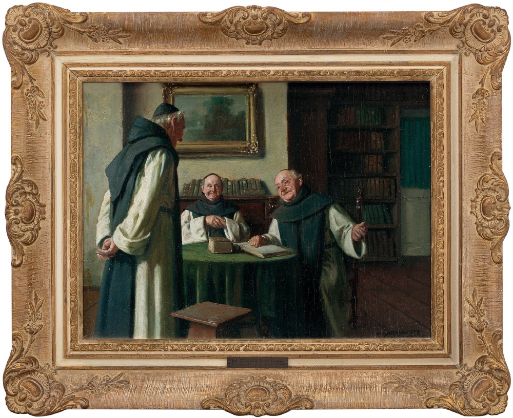 Max Barascudts, A Lively Discussion, Early 20th-Century Oil Painting