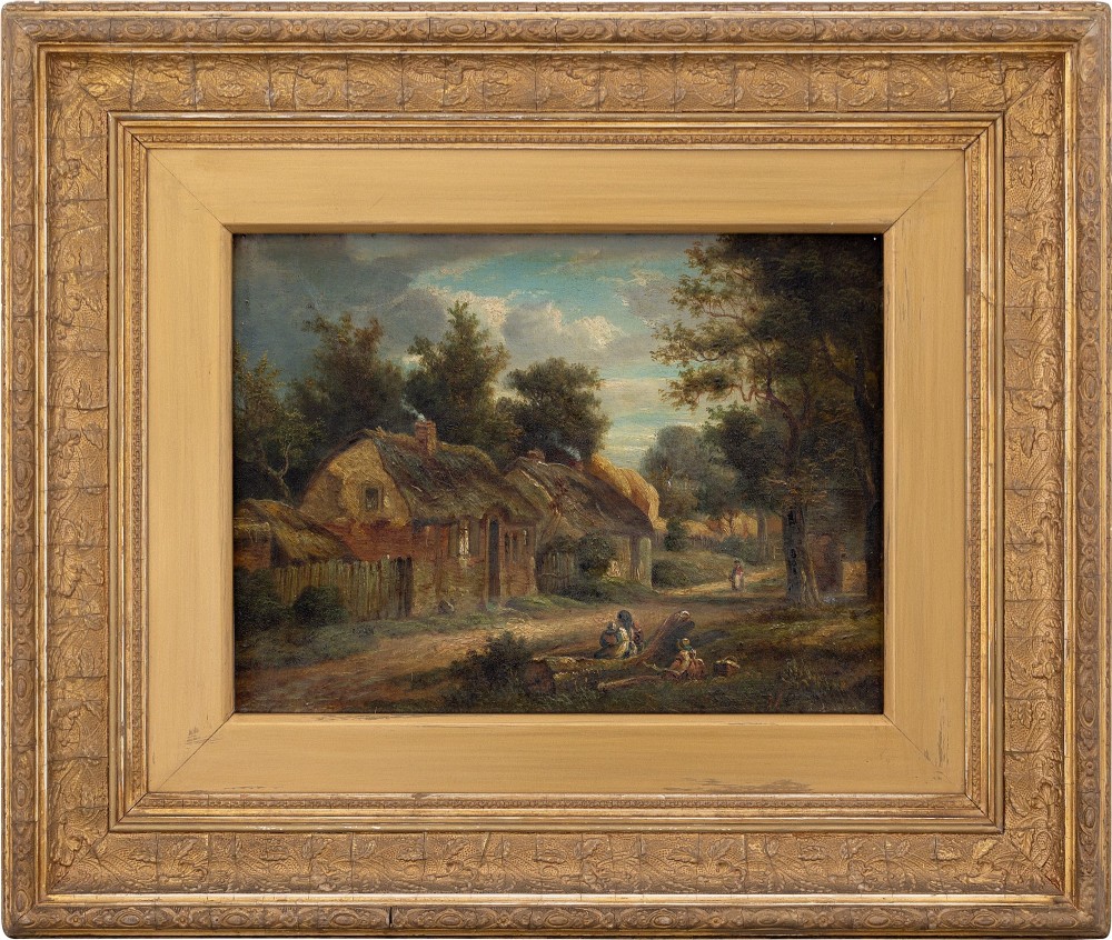 19th-Century Swedish School Landscape With Cottages, Antique Oil Painting