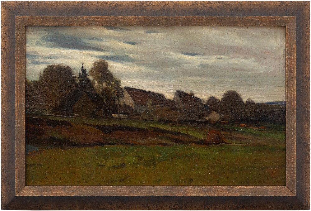 Melchior Kern, Landscape With Meadow & Buildings, 19th Century German Oil Painting