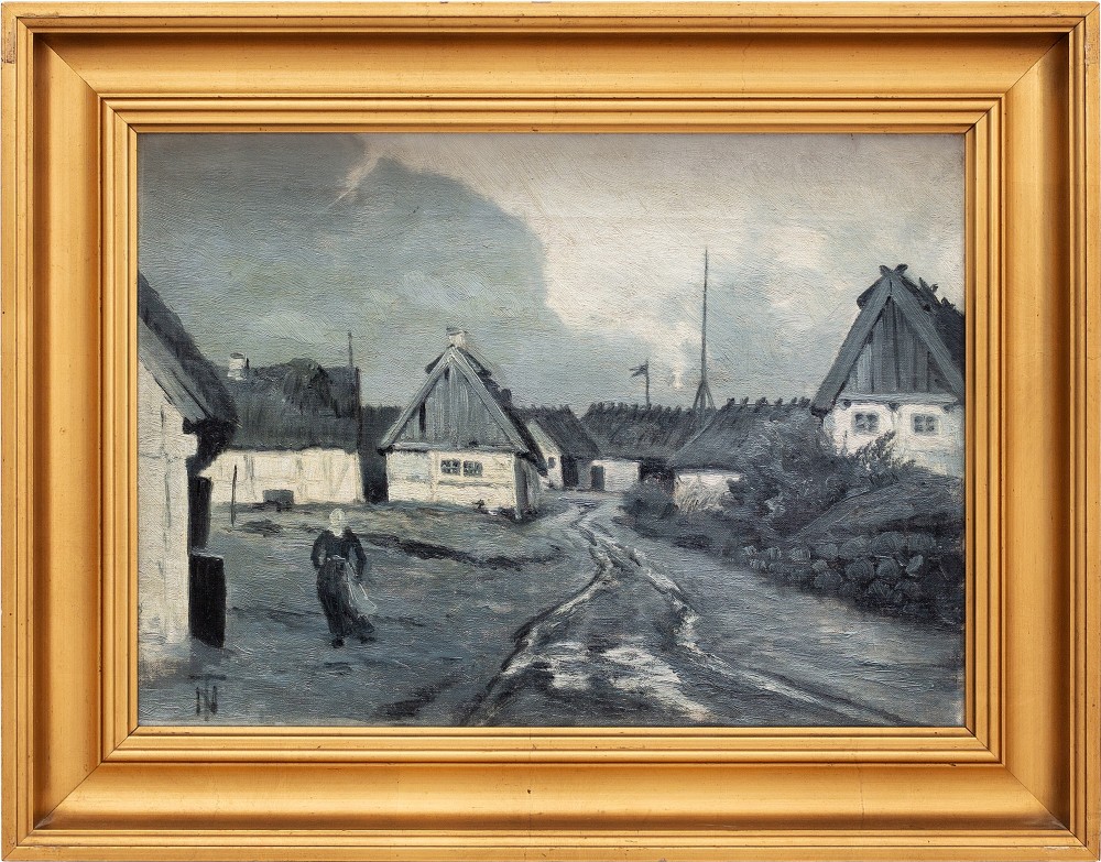 Thorvald Niss, Rural Scene (Grisaille), 19th Century Antique Oil Painting