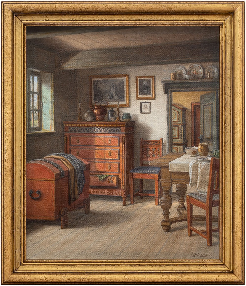 C. Sorensen, Interior Scene, Mid-20th-Century Danish Oil Painting