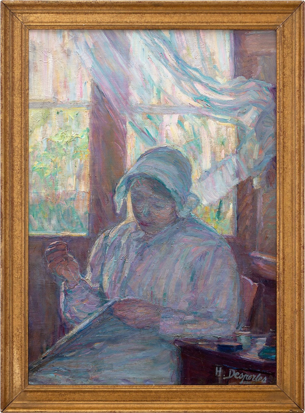 Henriette Desportes, La Couture, Early 20th-Century Oil Painting, French Interior Scene