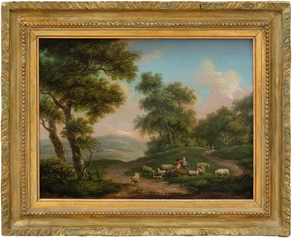 19th-Century Pastoral Scene With Courting Couple, Antique Oil Painting