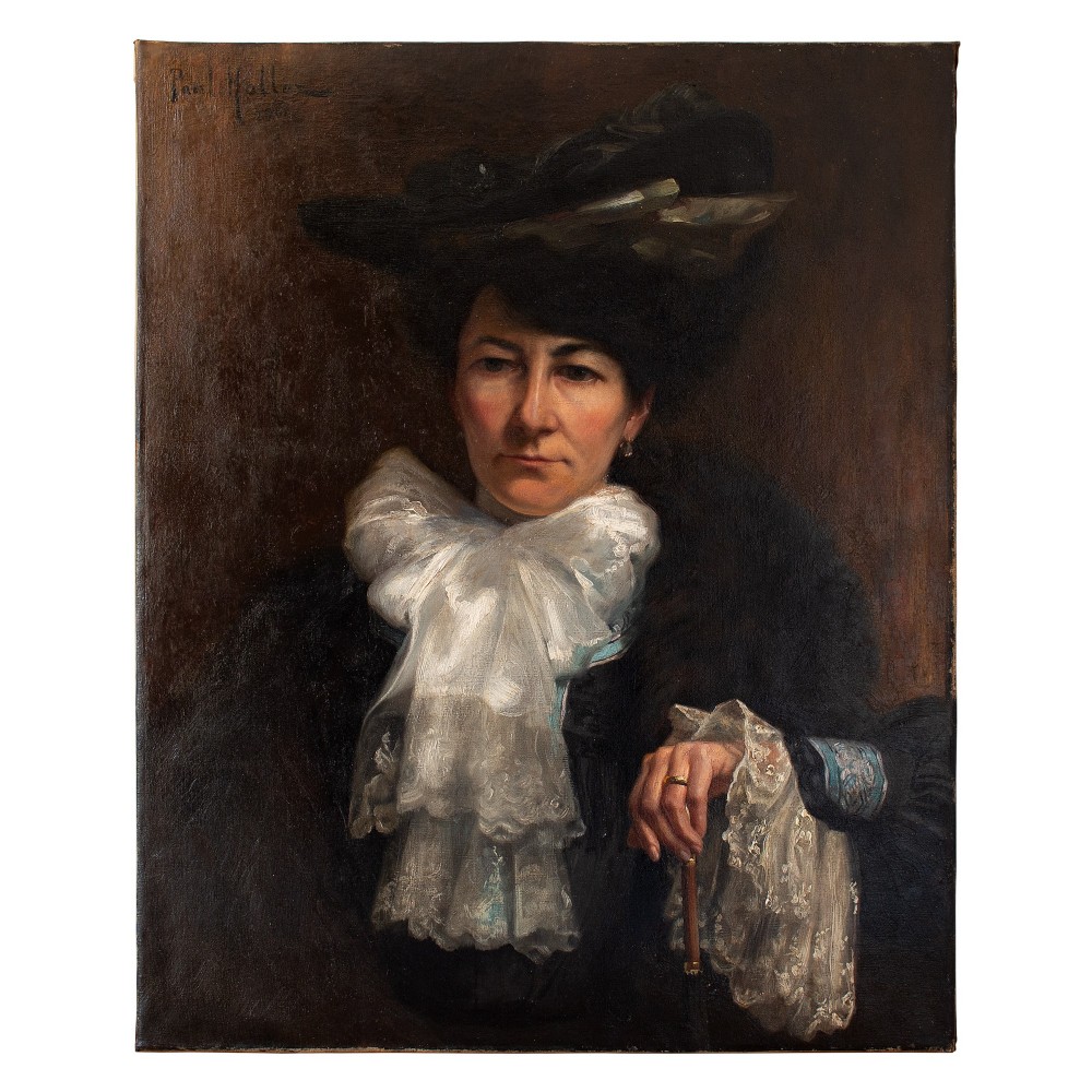 Paul-Antoine Hallez, Portrait Of A Lady With An Umbrella