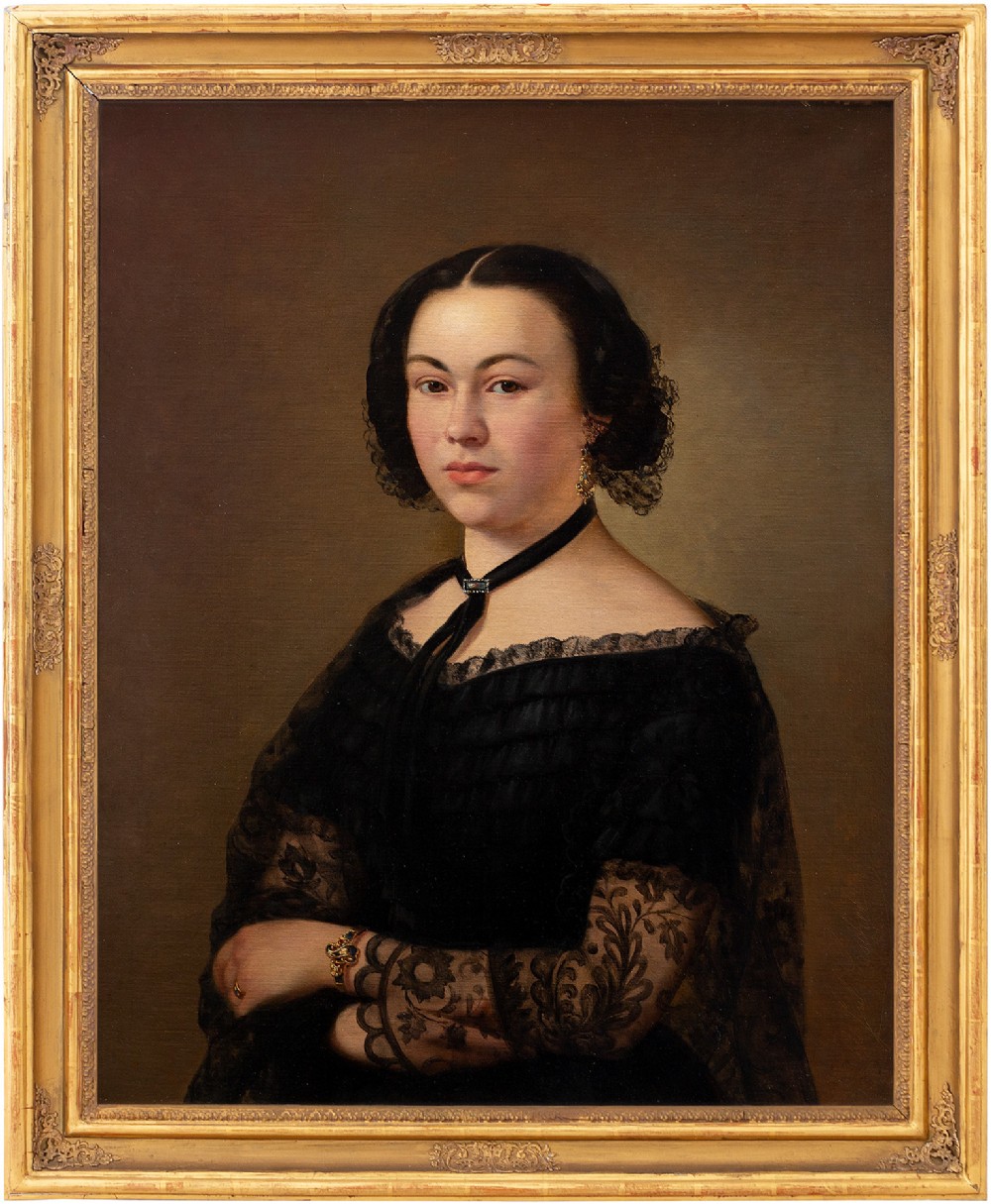 Alois Julius Paschek, Portrait Of A Lady In Black, 19th-Century Antique  Painting