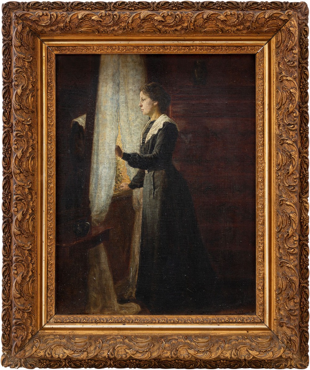 Valdemar Maegaard, Interior Scene With Woman By Window, 19th Century Oil Painting