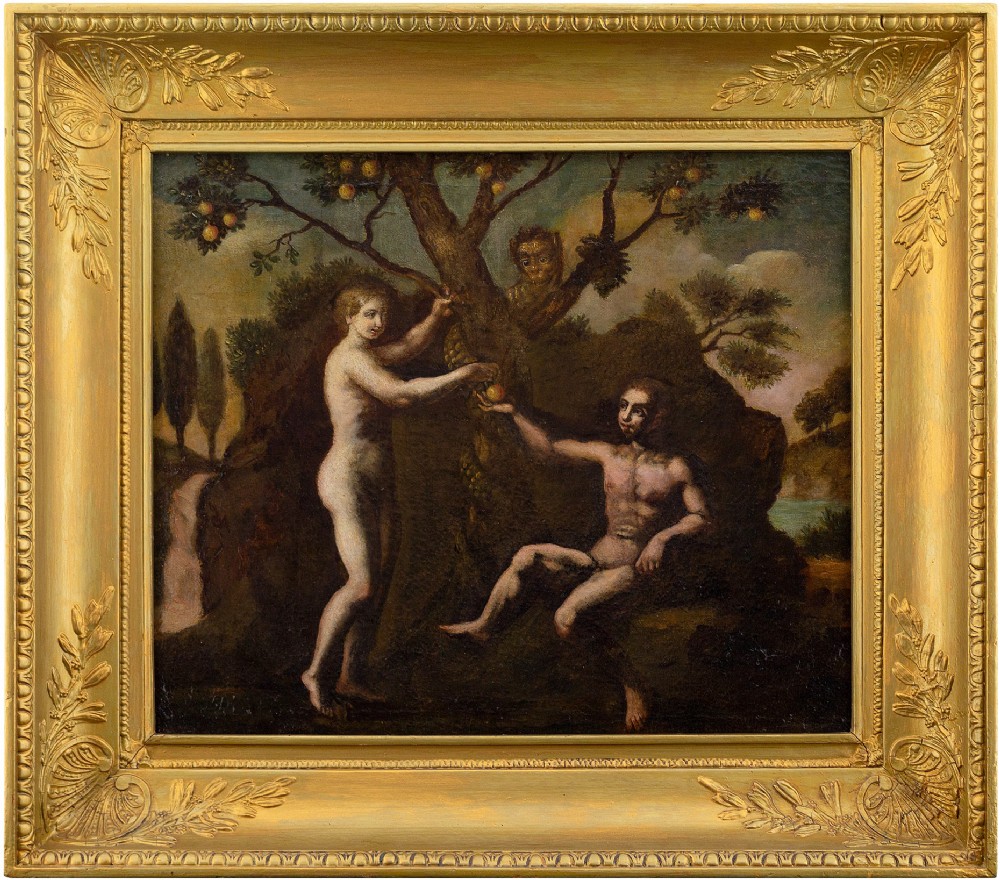 16th-Century German School, The Fall Of Adam, Religious Antique Oil Painting