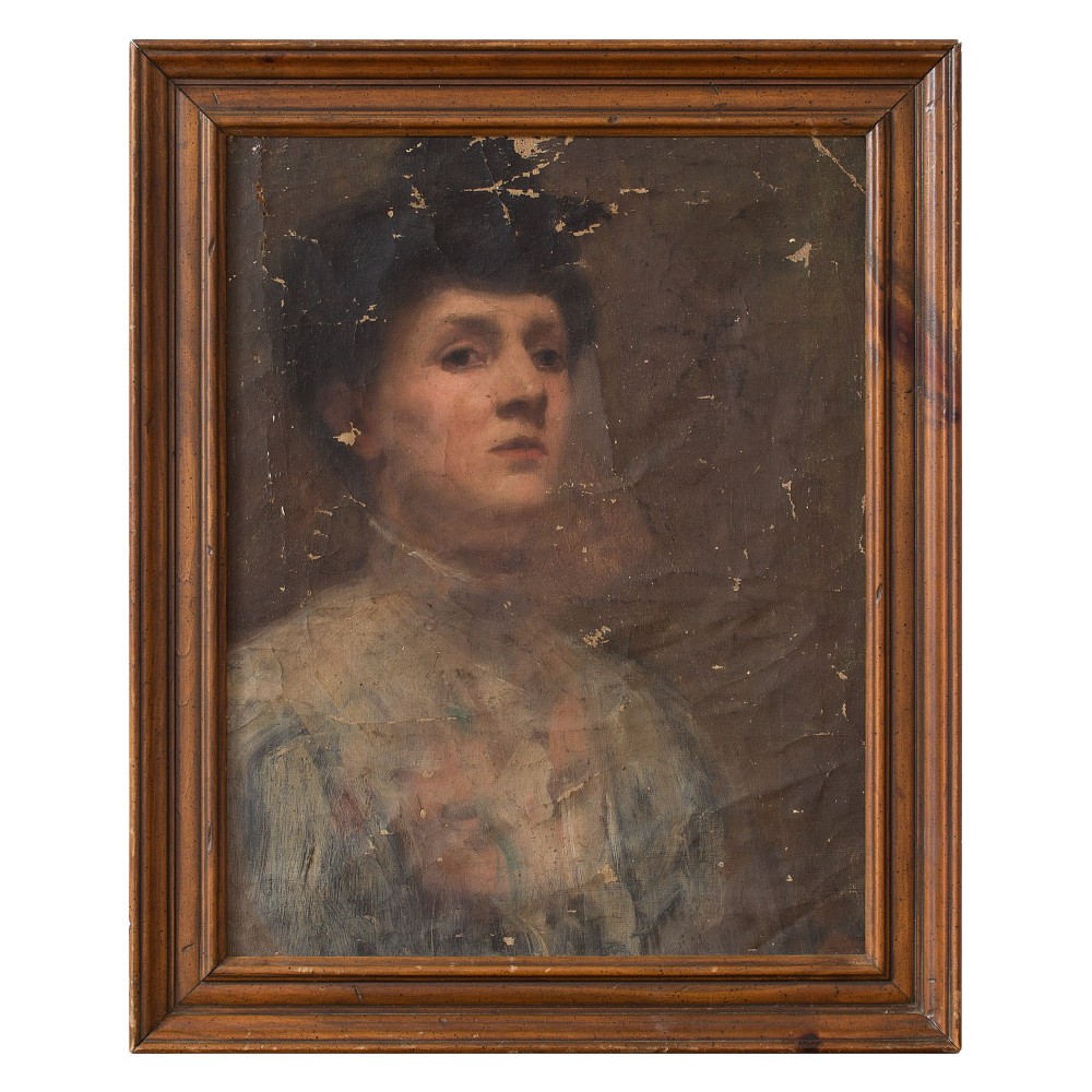Harold Lapham Worn American School Portrait Of A Lady, c. 1915 Antique Oil Painting