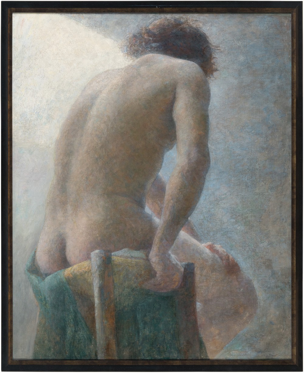 Early 20th-Century Danish School, Seated Male Nude, Antique Oil Painting