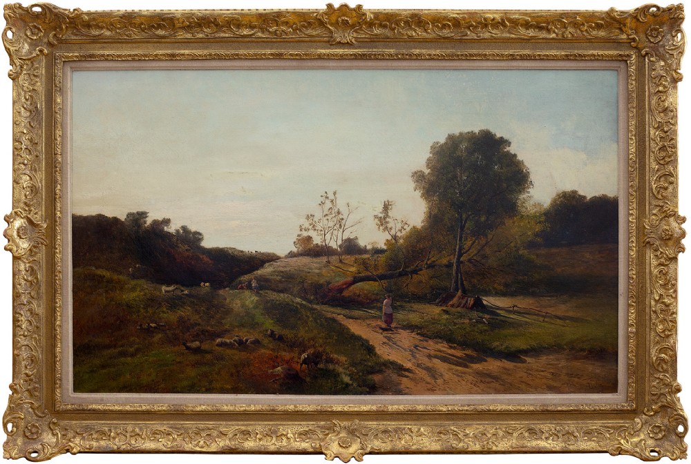 Huge, Charles Leslie, Landscape With Maids Tending The Flock, Large 19th-Century Antique Oil Painting